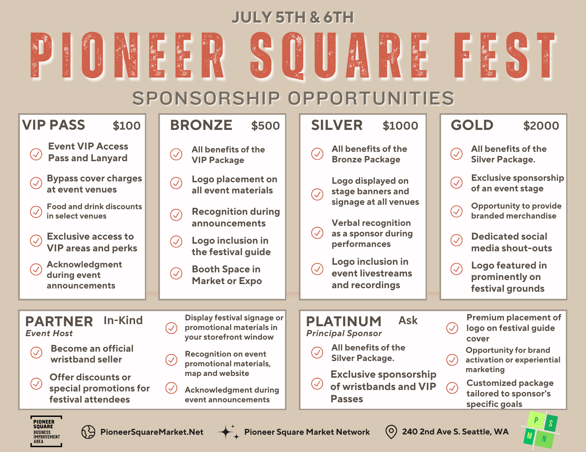 Pioneer Square Fest Sponsor Tiers